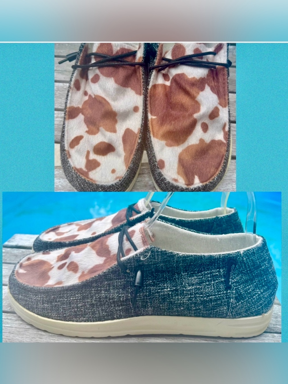 HEY DUDE WENDY COW PRINT SLIP ON LOAFERS WOMENS SIZE EU 39 US 8